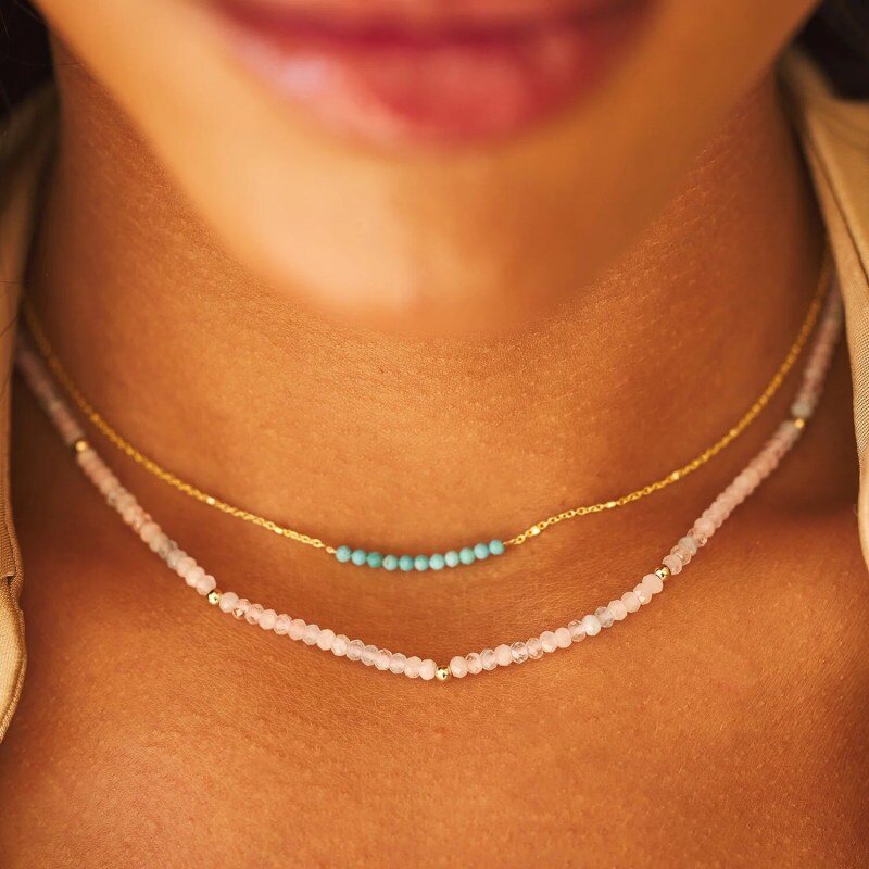 Collar de cuentas turquesa de oro de 14 quilates-2