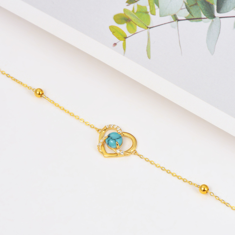 10K White Gold Cubic Zirconia & Turquoise Bead & Heart Charm Bracelet-4