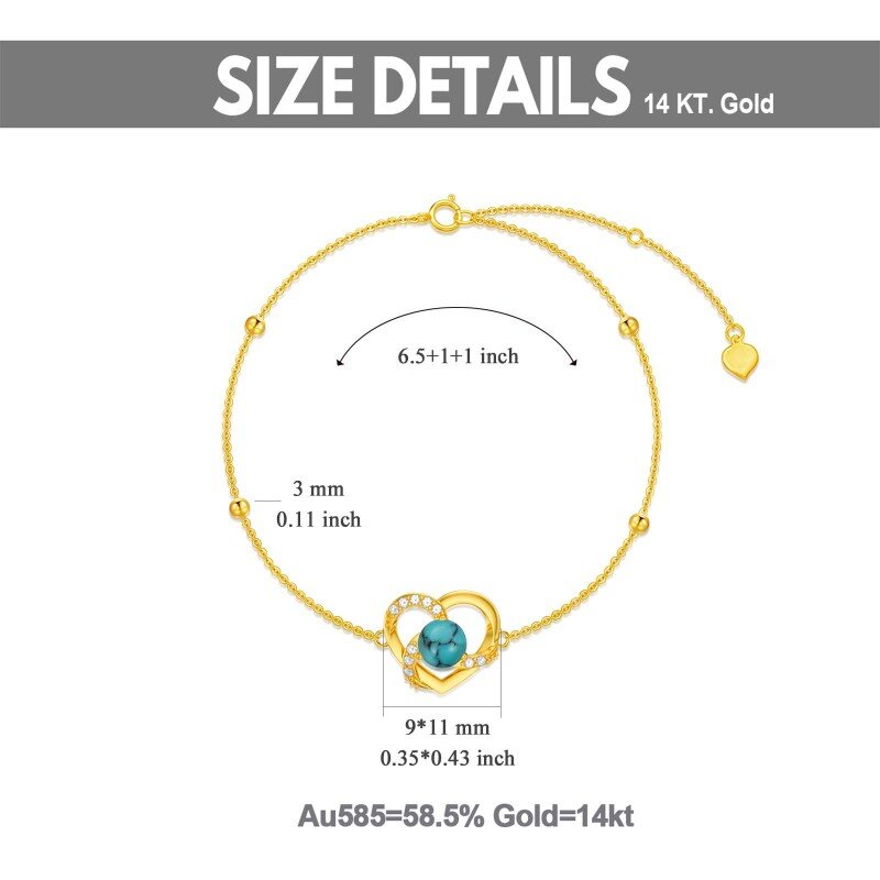 10K White Gold Cubic Zirconia & Turquoise Bead & Heart Charm Bracelet-5