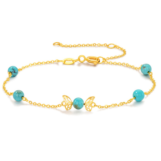 10K Gold Turquoise Butterfly Bead Station Chain Bracelet-1