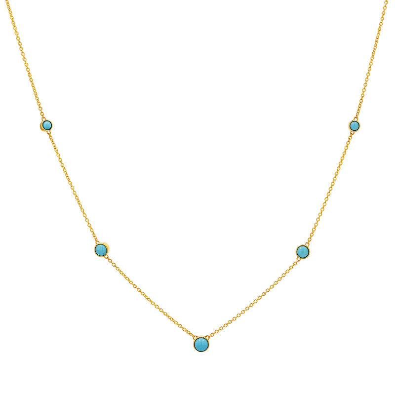 Collar de cadena de cable en turquesa de oro de 14 quilates-1