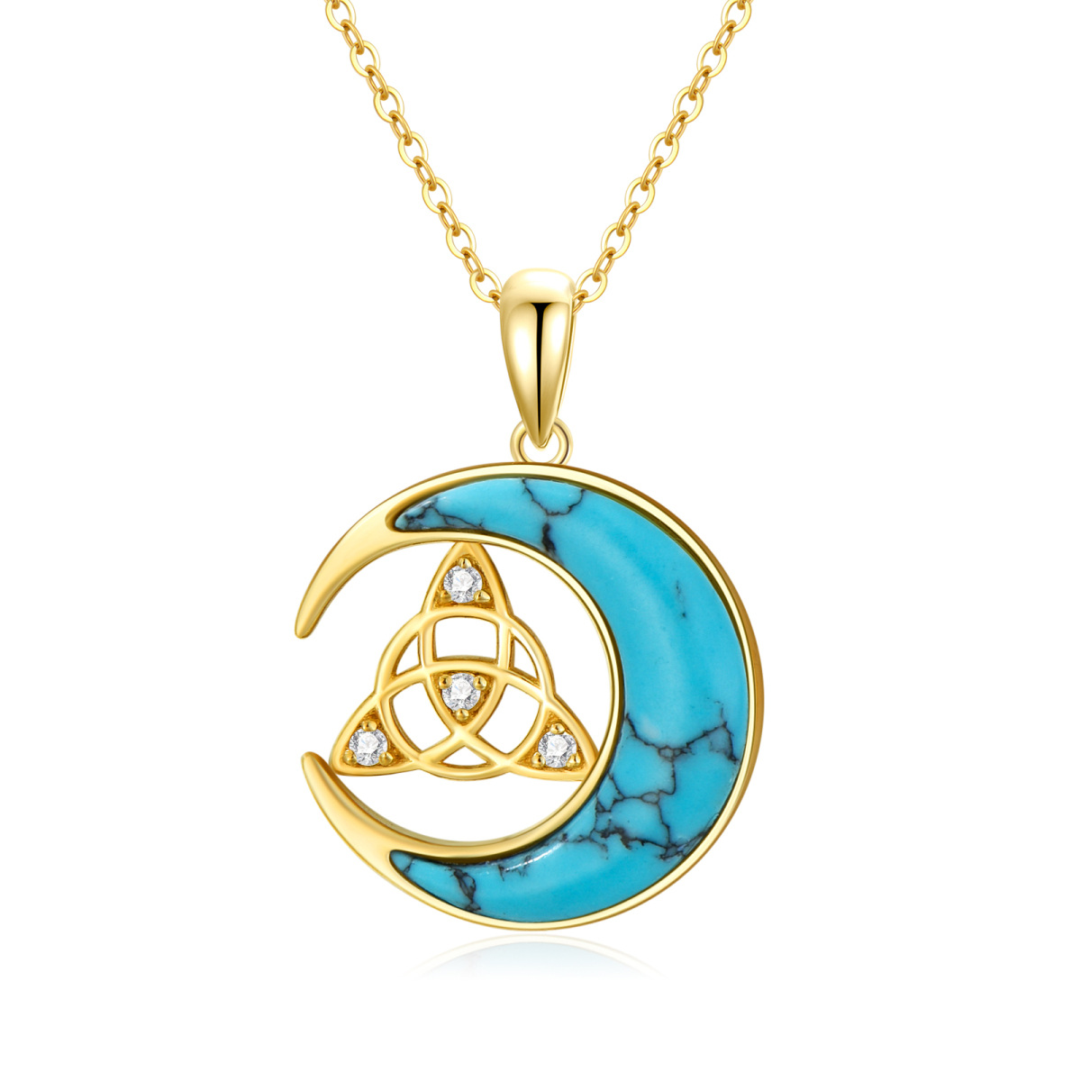 10K Gold Turquoise Celtic Knot & Moon Necklace for Women-1