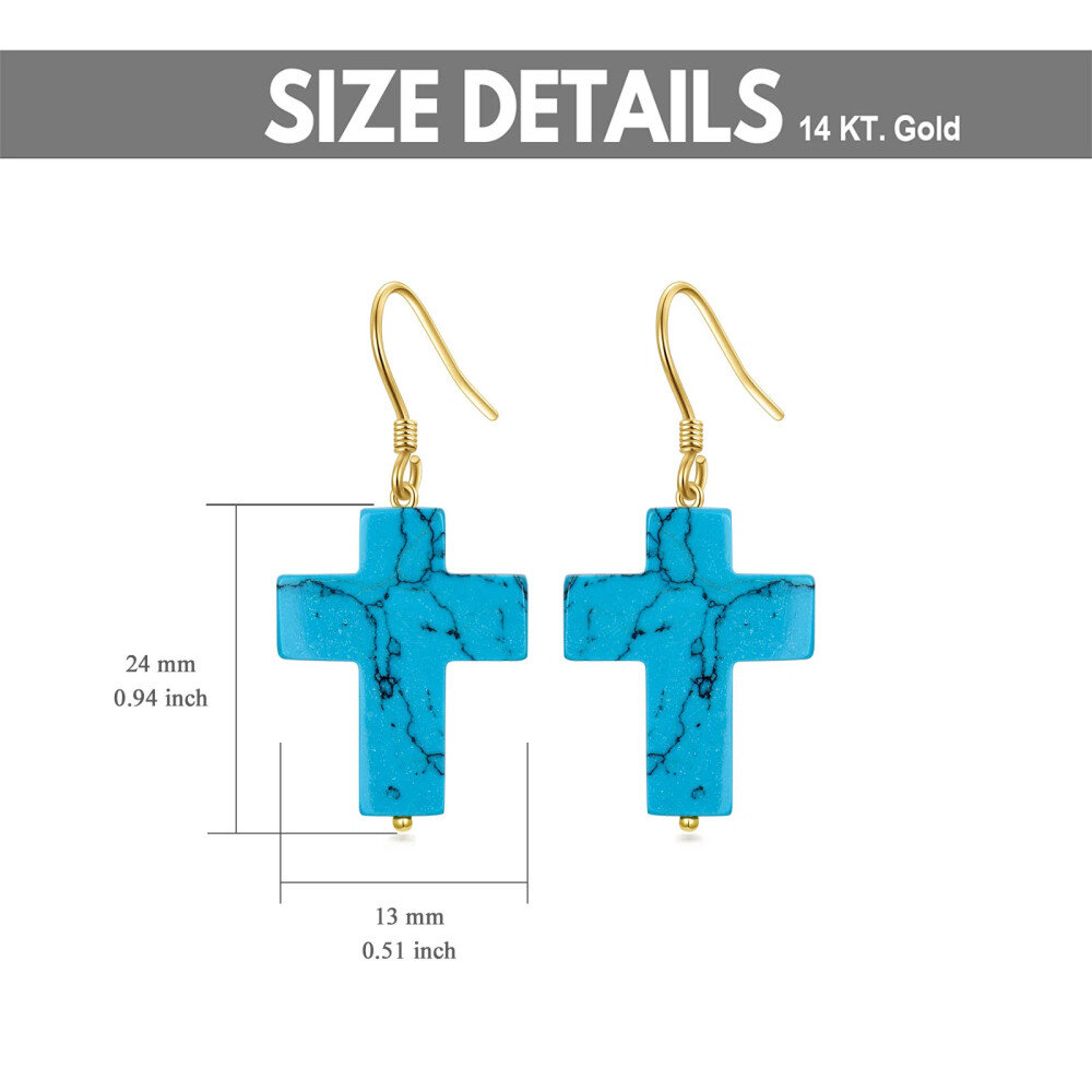 10K Gold Türkis Kreuz Tropfen Ohrringe-5