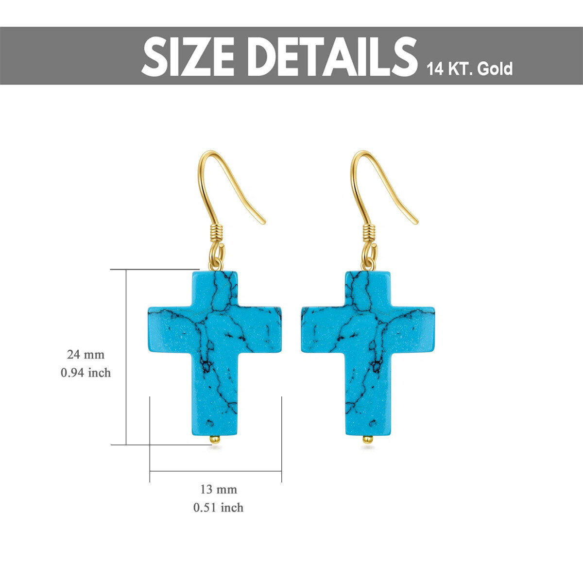 Boucles d'oreilles pendantes en or 14K avec croix en turquoise-5