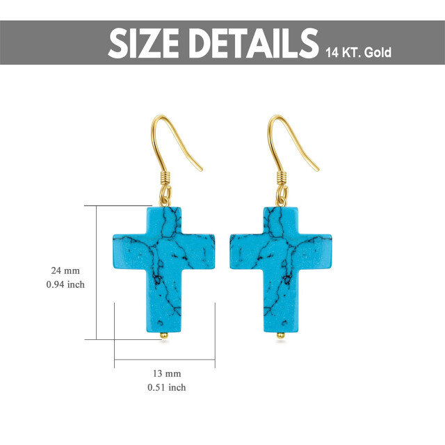 14K Gold Turquoise Cross Drop Earrings-5