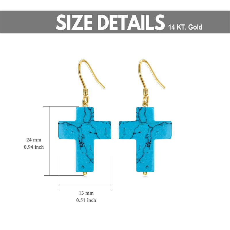 10K White Gold Turquoise Cross Drop Earrings-5
