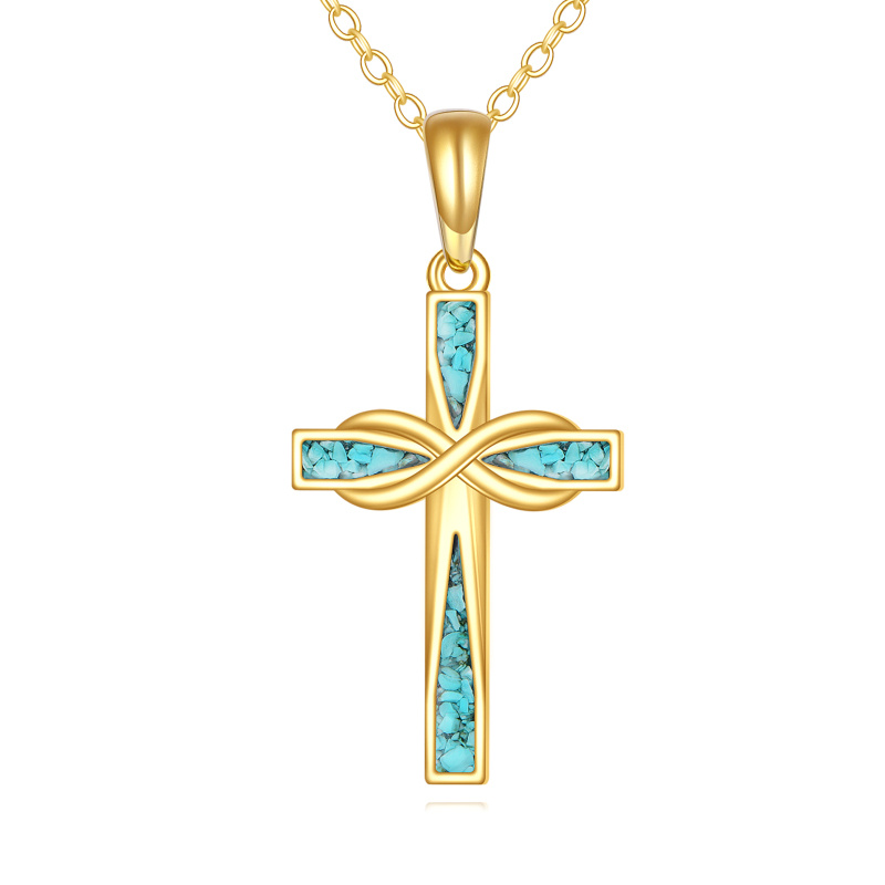 10K Gold Turquoise Cross & Infinity Symbol Pendant Necklace-15