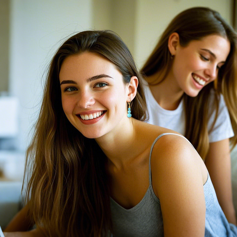 أقراط متدلية من الذهب عيار 14 قيراطًا مرصعة بالفيروز-3