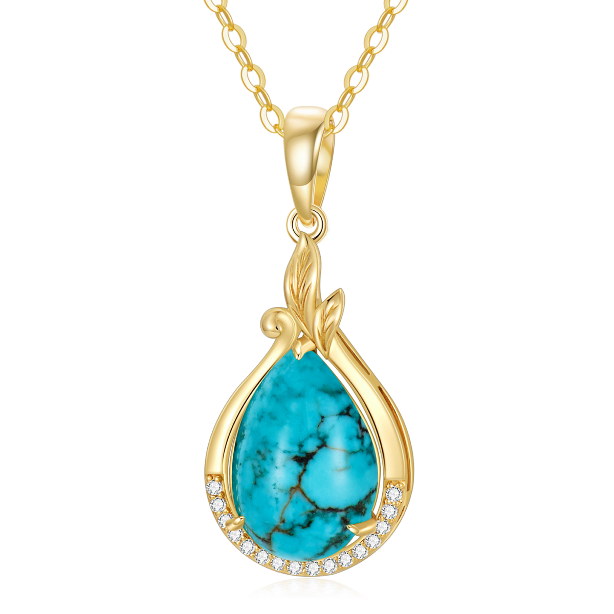 14K Gold Turquoise Drop Shape Pendant Necklace-1