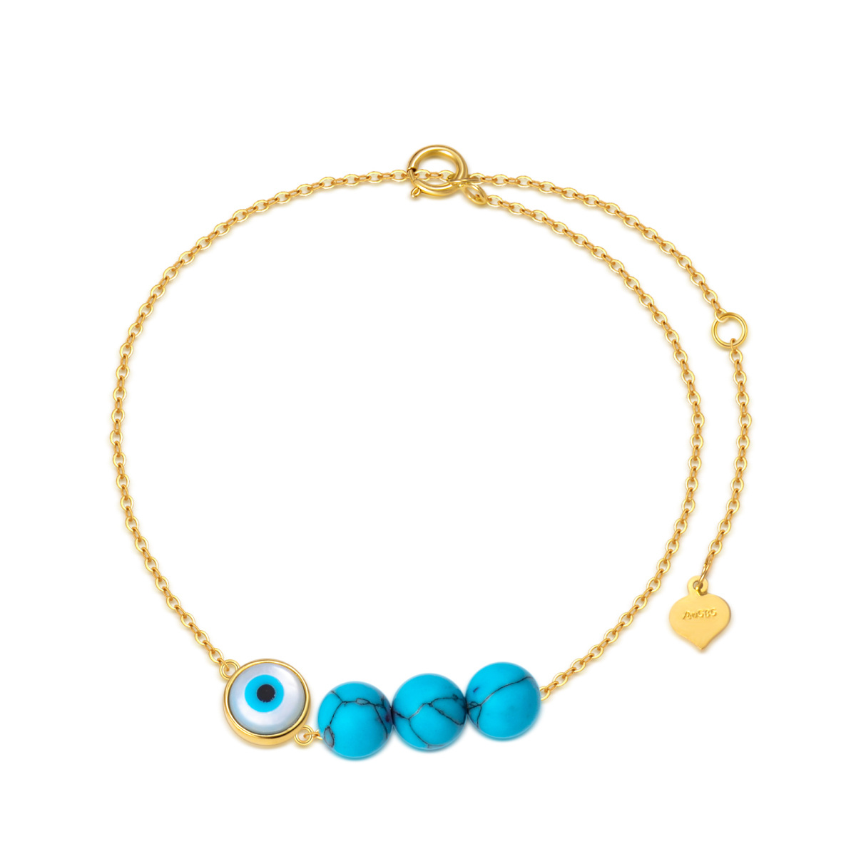 10K Gold Turquoise Evil Eye Charm Bracelet-1