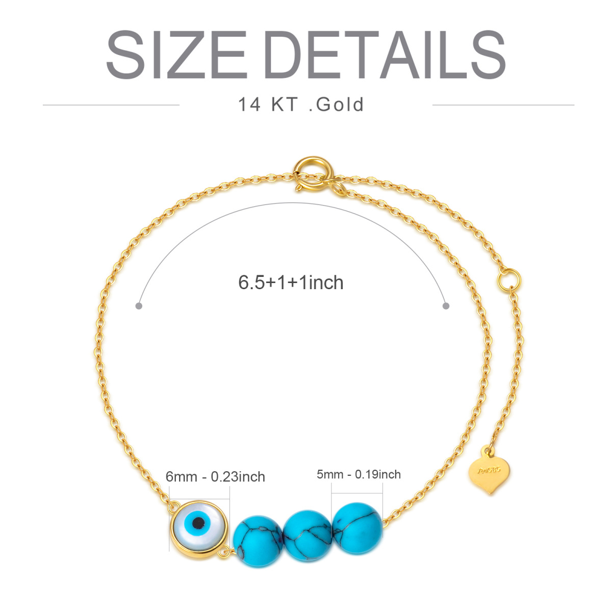 10K Gold Turquoise Evil Eye Charm Bracelet-3