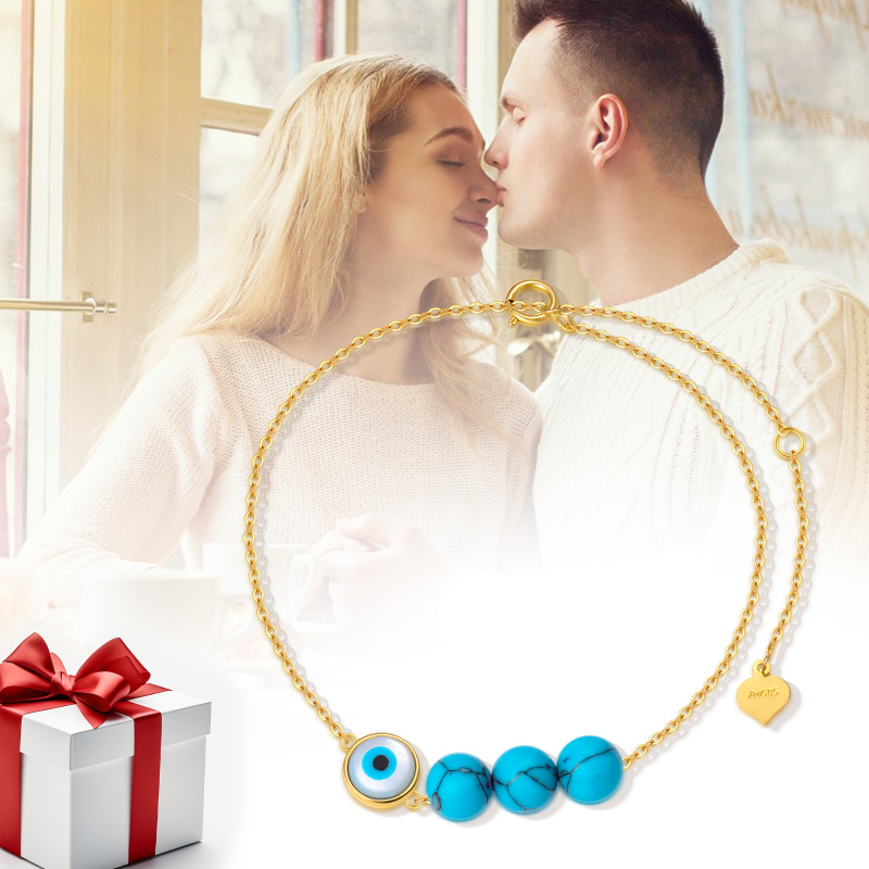 Bransoletka z zawieszką z turkusowym okiem ze złota 18K-6