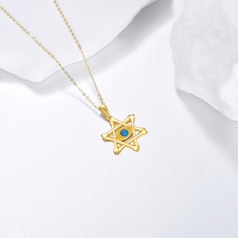 10K Gold Turquoise Evil Eye Pendant Necklace-3