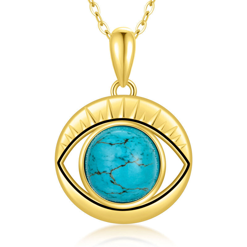 10K Gold Turquoise Evil Eye Pendant Necklace-7