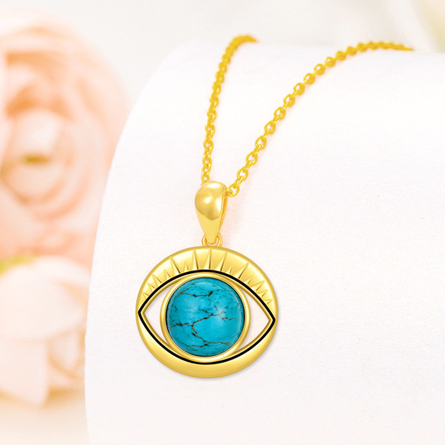 14K Gold Turquoise Evil Eye Pendant Necklace-3