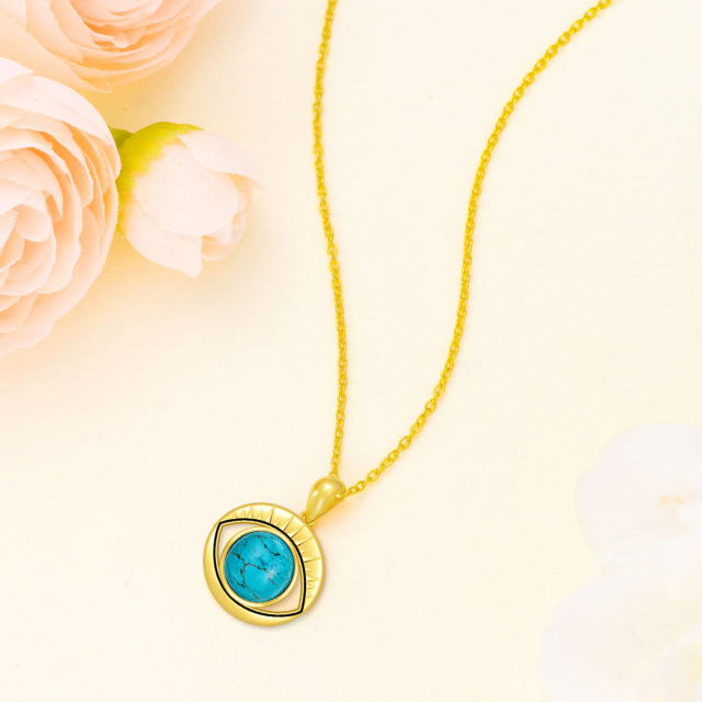 14K Gold Turquoise Evil Eye Pendant Necklace-4