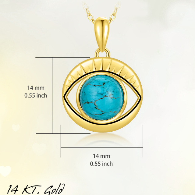 14K Gold Turquoise Evil Eye Pendant Necklace-5