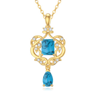 10K Gold Turquoise & Cubic Zirconia Heart Pendant Necklace-8