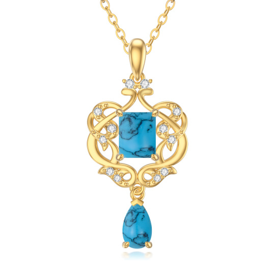 Collana con ciondolo a forma di cuore in zirconia cubica turchese in oro 14K