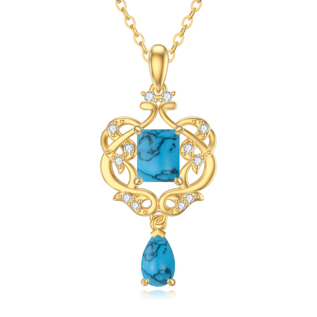 Collana con ciondolo a forma di cuore in zirconia cubica turchese in oro 14K-1