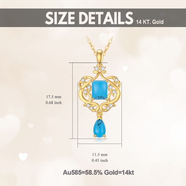 Collier avec pendentif en forme de cœur en or 14 carats et zircone cubique turquoise-5