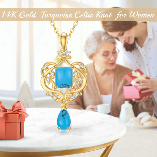 Collana con ciondolo a forma di cuore in zirconia cubica turchese in oro 14K-6