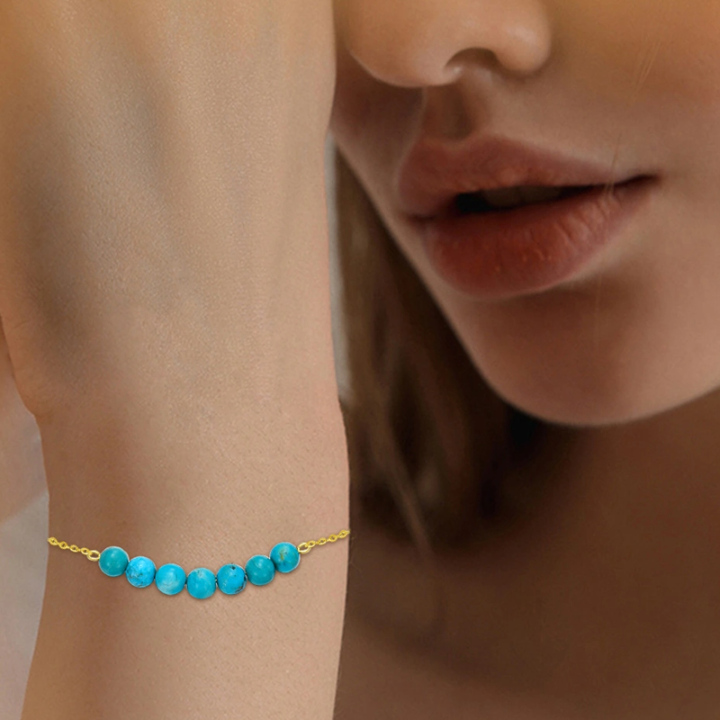 Pulseira de contas de metal turquesa de ouro 10K-2