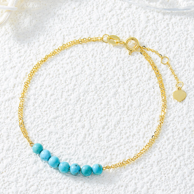 14K Gold Turquoise Metal Beads Bracelet-4