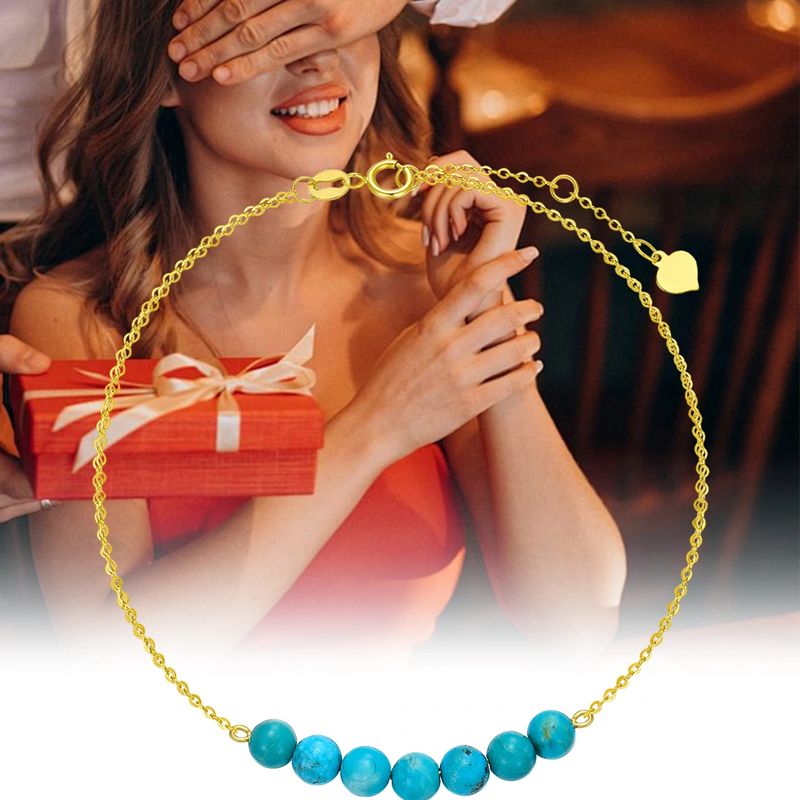 Pulseira de contas de metal turquesa de ouro 10K-6
