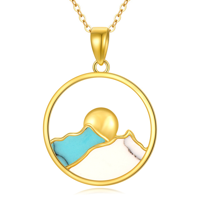 14K gouden turquoise bergen zon hanger ketting-2