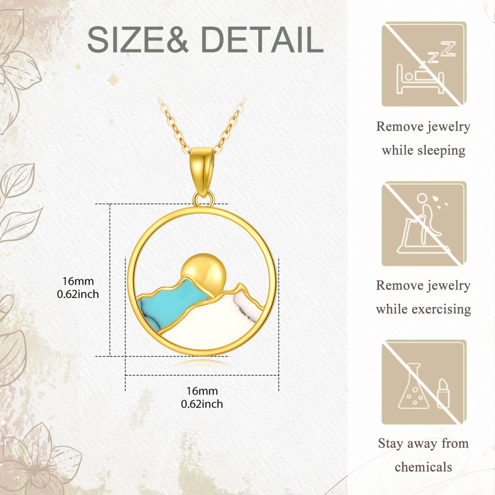 10K Gold Turquoise Mountains Sun Pendant Necklace For Women-4