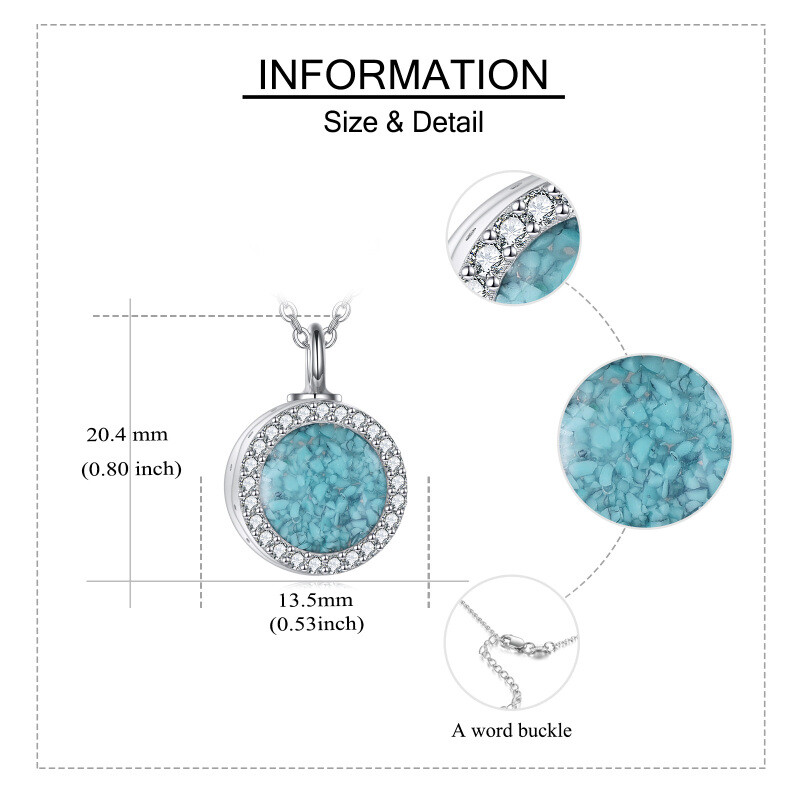 Collar de urna redonda de oro 14K con turquesa para cenizas-4