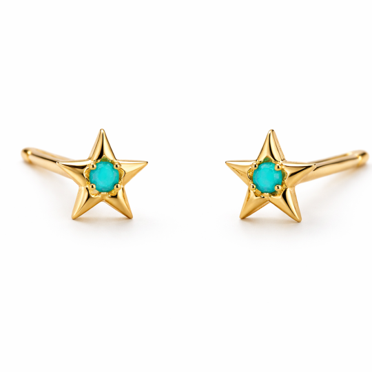 10K-Gold-Türkis-Stern-Steckerohrringe