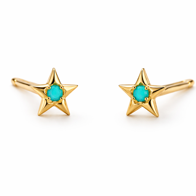 Pendientes de tachuelas con estrella turquesa en oro de 14 quilates-1