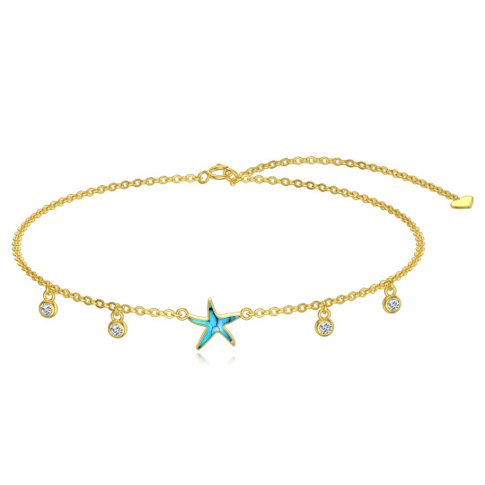 Bracelet de cheville simple couche en or 14K avec étoile de mer turquoise