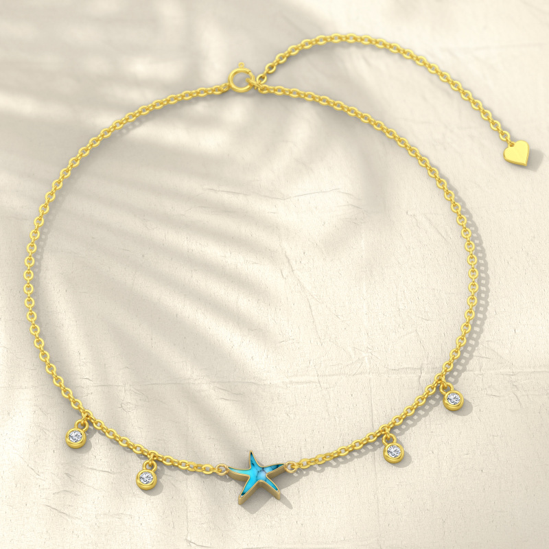 18K Gold Turquoise Starfish Single Layer Anklet-4