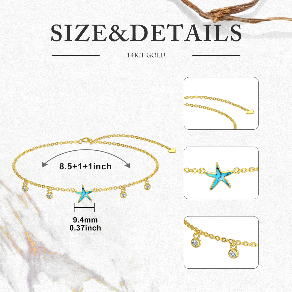 10K Gold Turquoise Starfish Single Layer Anklet-5