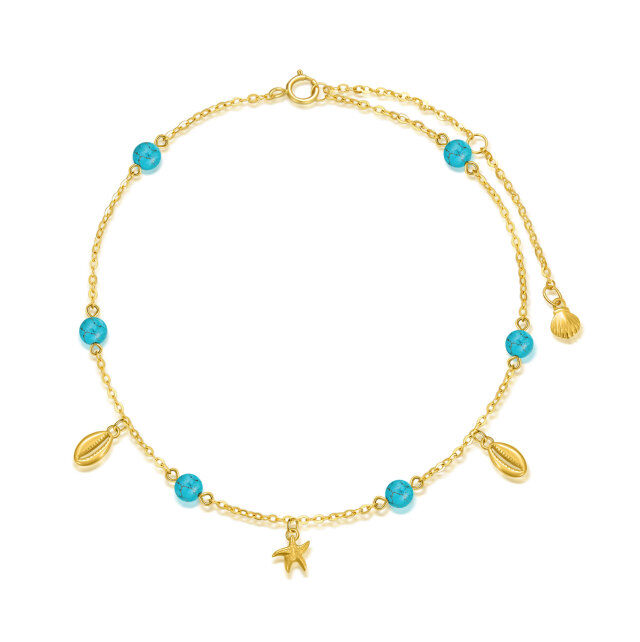 10K Gold Turquoise Starfish Single Layer Anklet-1