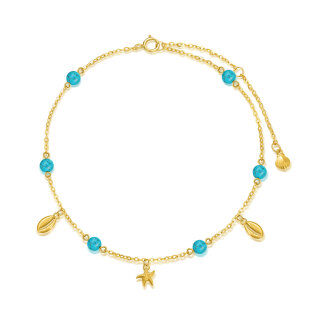 10K Gold Turquoise Starfish Single Layer Anklet-4