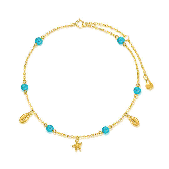 Bracelet de cheville monocouche étoile de mer turquoise en or 14 carats