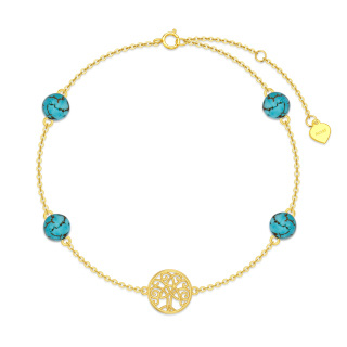 10K Gold Turquoise Tree Of Life Charm Bracelet-13