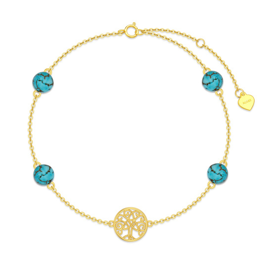 14K Gold Turquoise Tree Of Life Pendant Bracelet