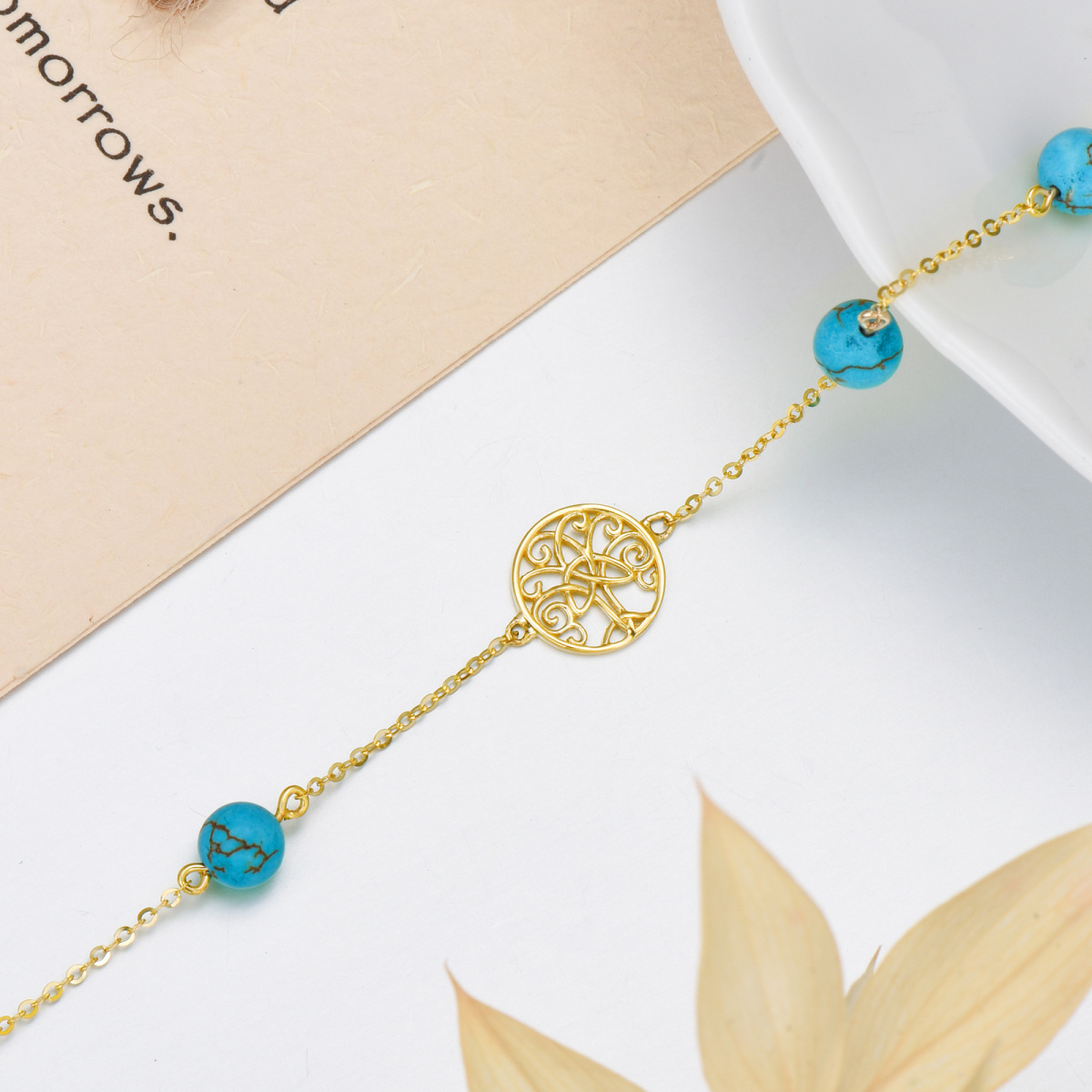 14K Gold Turquoise Tree Of Life Pendant Bracelet-4