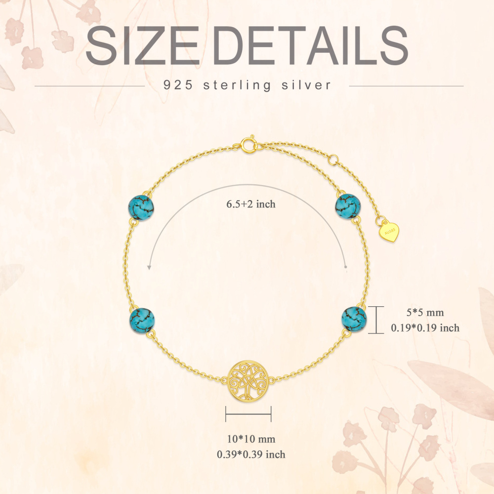 10K Gold Turquoise Tree Of Life Charm Bracelet-5