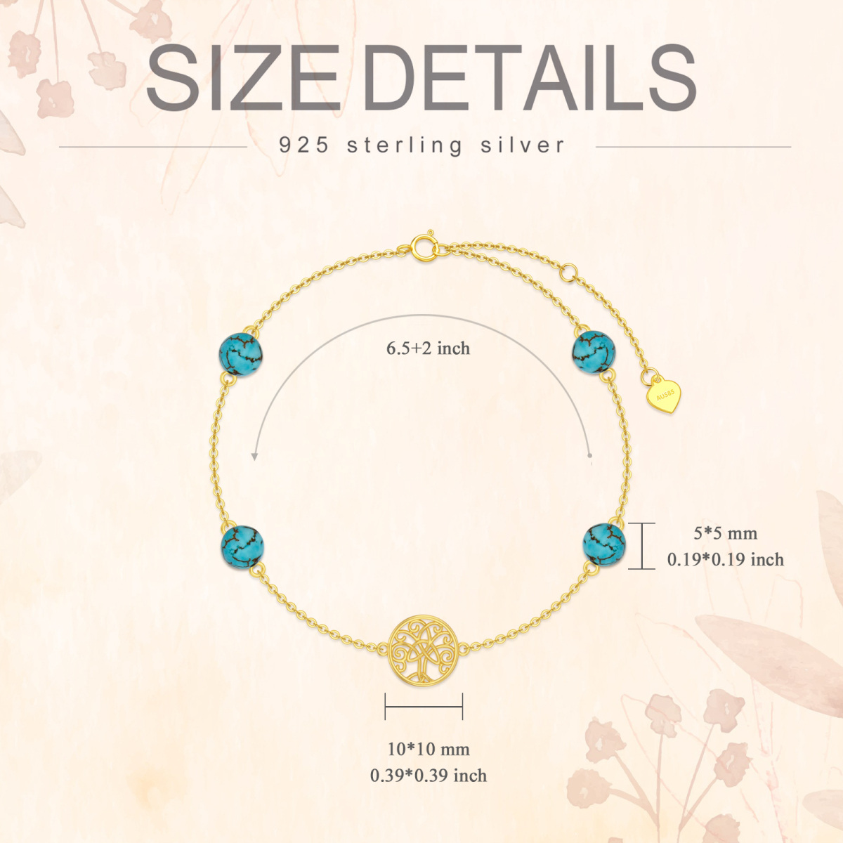 14K Gold Turquoise Tree Of Life Pendant Bracelet-5