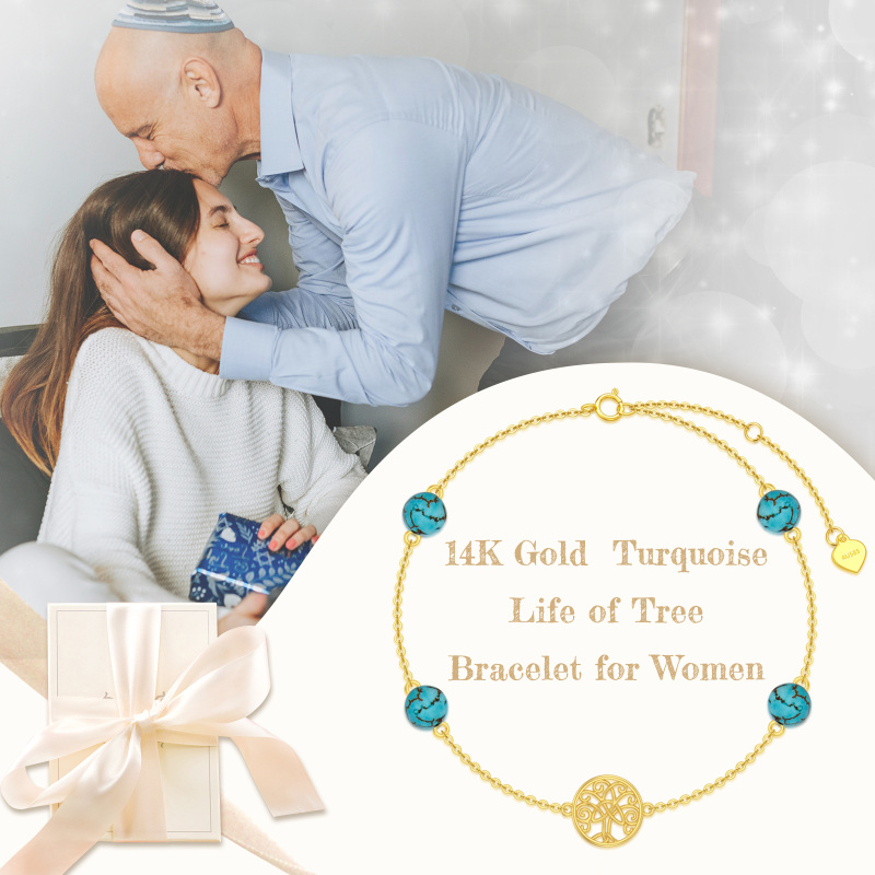 14K Gold Turquoise Tree Of Life Charm Bracelet-6