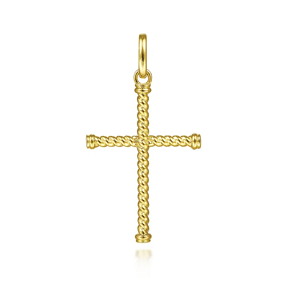 Sterling Silver with Yellow Gold Plated Twisted Rope Cross Pendant Charms-1