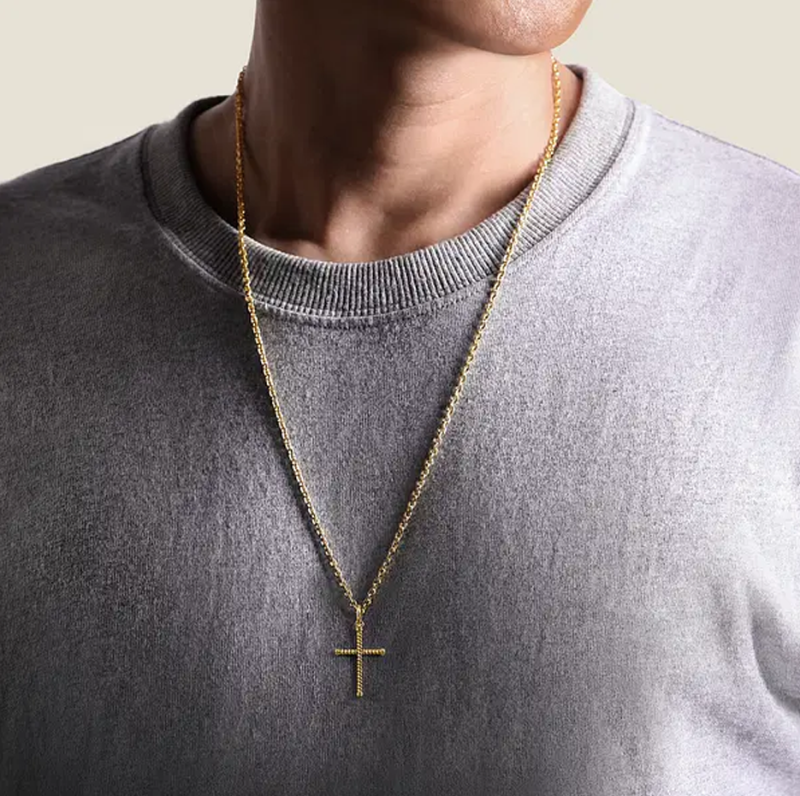 Dijes colgantes de cruz de cuerda retorcida de oro de 18 quilates-2