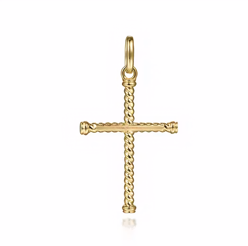Dijes colgantes de cruz de cuerda retorcida de oro de 18 quilates-3