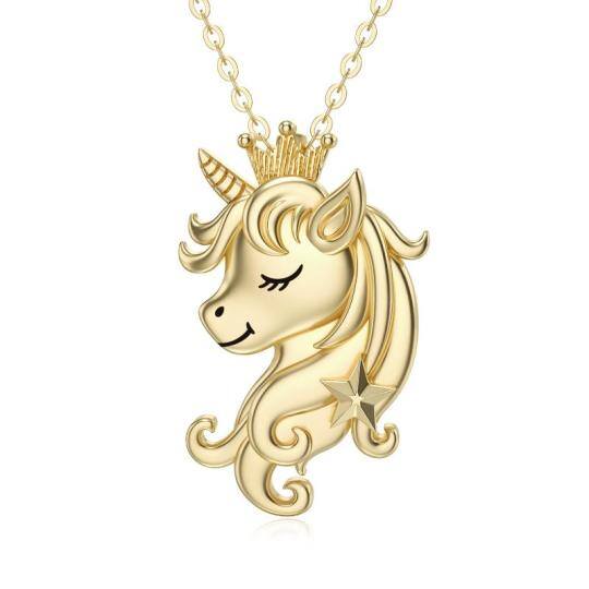 Collana con ciondolo a forma di unicorno in oro 14K